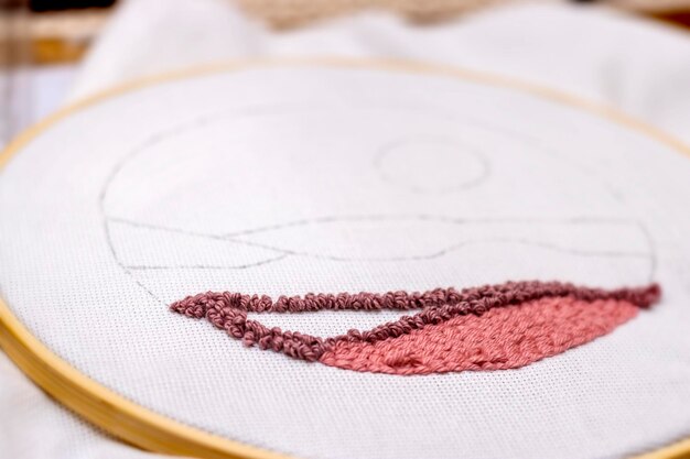 haftowane wzory na tkaninie